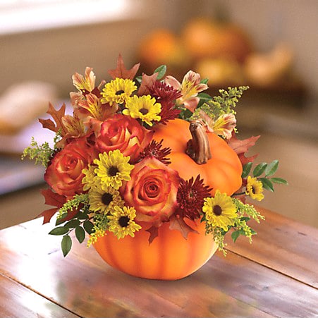 Ceramic Pumpkin with Flowers
